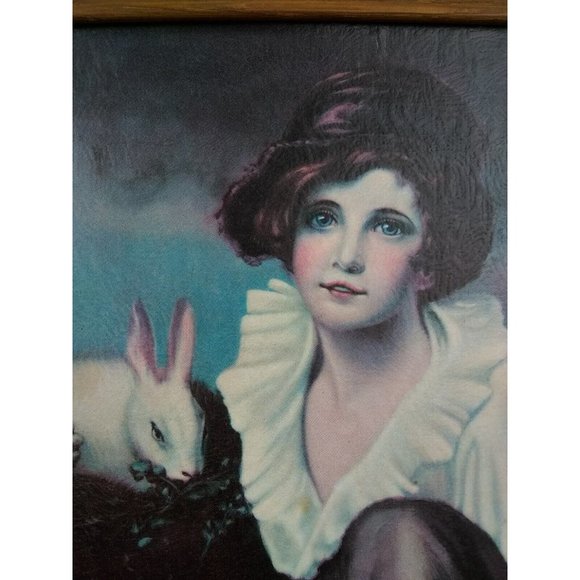 vtg set of 2 girl holding rabbit & boy w/ rabbit framed prints 15" x 13" - Picture 5 of 12
